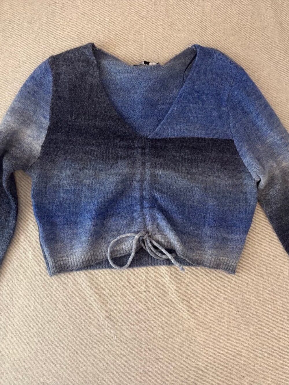 NWT Emory Park Blue Ombre Ruched Crop Sweater Size M